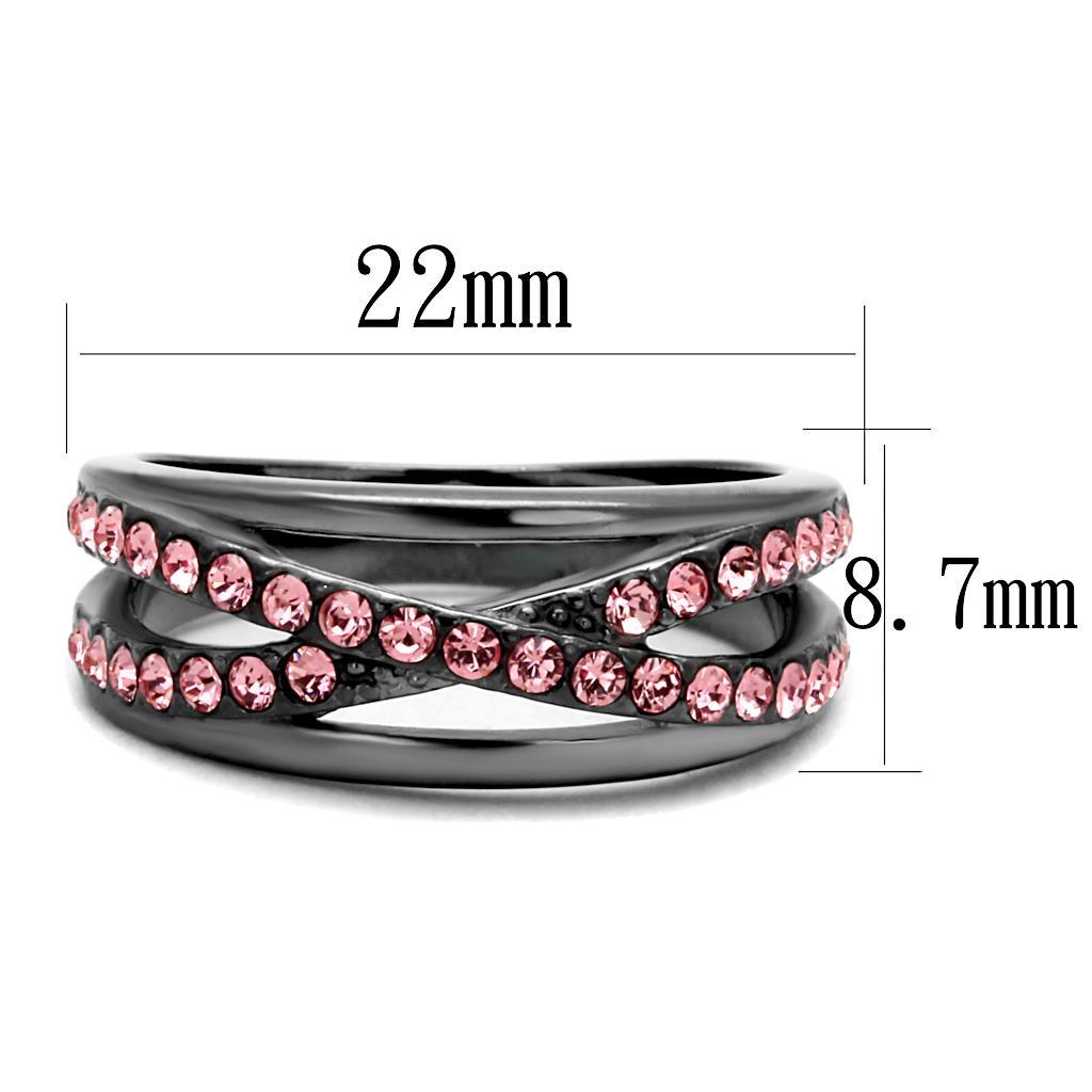 TK2688 - IP Light Black  (IP Gun) Stainless Steel Ring with Top Grade Crystal  in Light Peach - Joyeria Lady