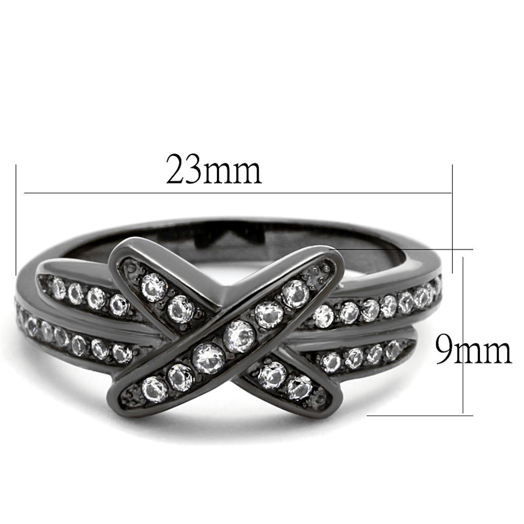 TK2689 - IP Light Black  (IP Gun) Stainless Steel Ring with AAA Grade CZ  in Clear - Joyeria Lady