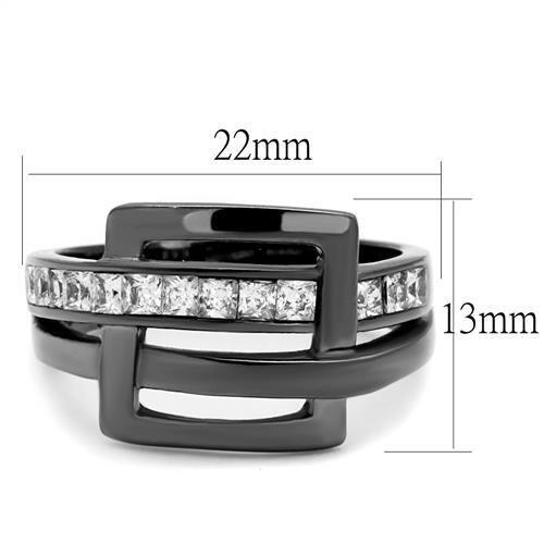 TK2690 - IP Light Black  (IP Gun) Stainless Steel Ring with AAA Grade CZ  in Clear - Joyeria Lady