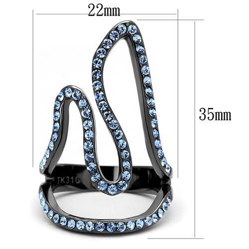 TK2695 - IP Light Black  (IP Gun) Stainless Steel Ring with Top Grade Crystal  in Aquamarine - Joyeria Lady