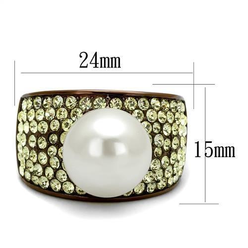 TK2715 - IP Coffee light Stainless Steel Ring with Synthetic Pearl in White - Joyeria Lady