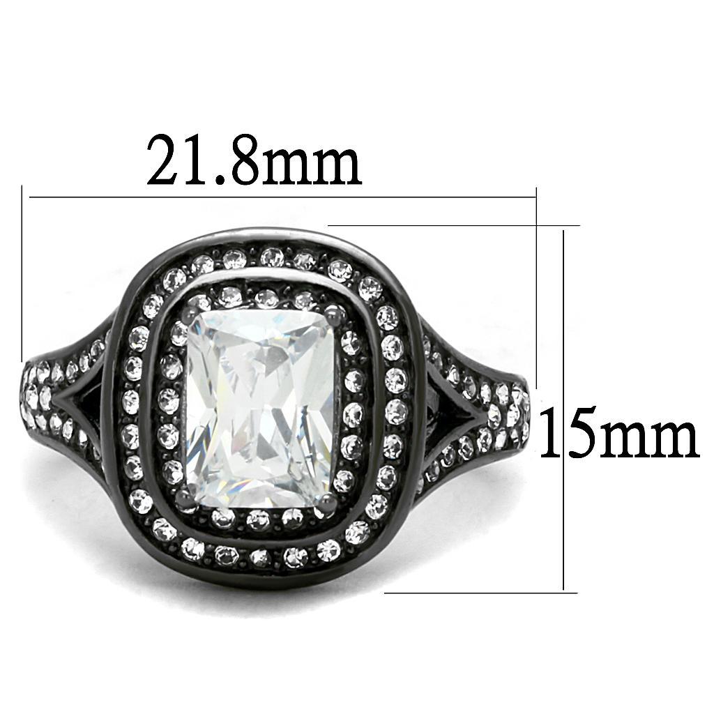 TK2731 - IP Light Black  (IP Gun) Stainless Steel Ring with AAA Grade CZ  in Clear - Joyeria Lady