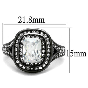 TK2731 - IP Light Black  (IP Gun) Stainless Steel Ring with AAA Grade CZ  in Clear