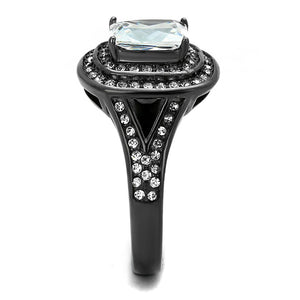 TK2731 - IP Light Black  (IP Gun) Stainless Steel Ring with AAA Grade CZ  in Clear