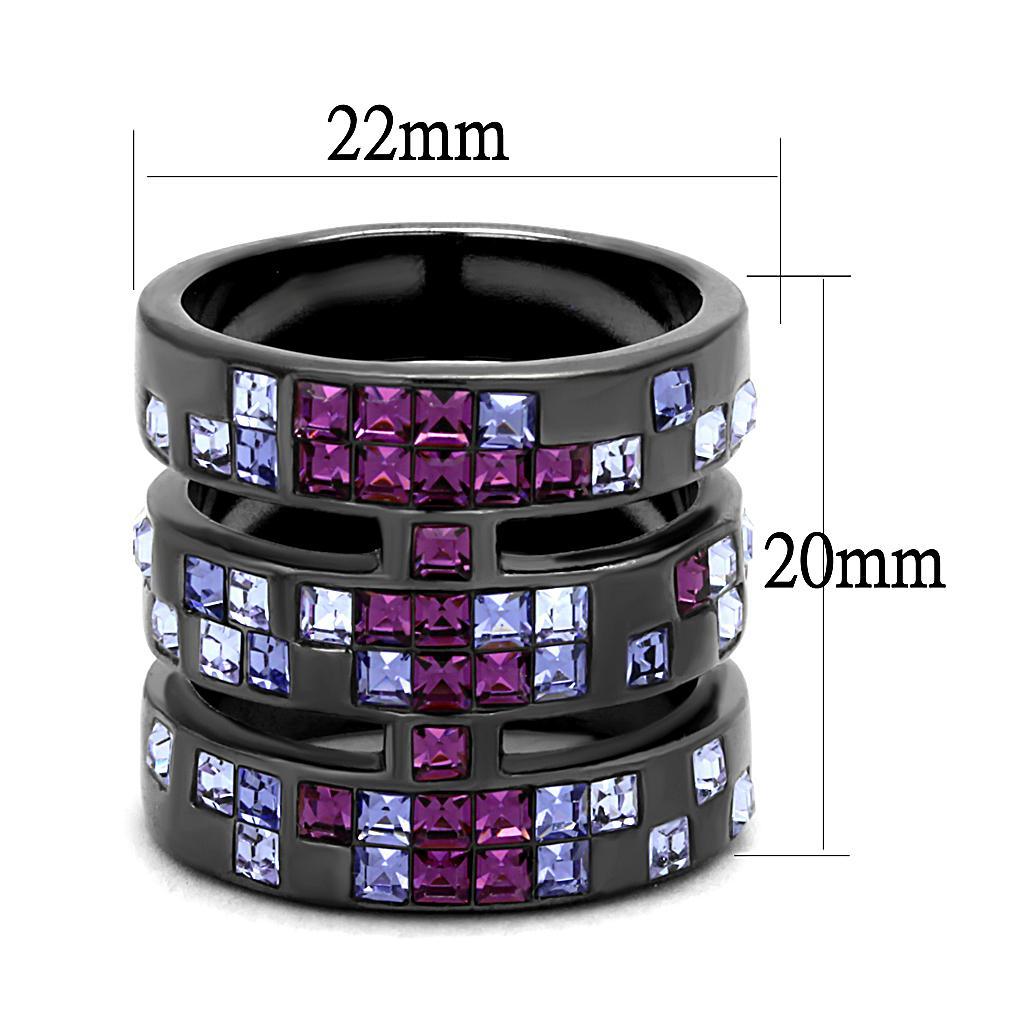 TK2734 - IP Light Black  (IP Gun) Stainless Steel Ring with Top Grade Crystal  in Multi Color - Joyeria Lady