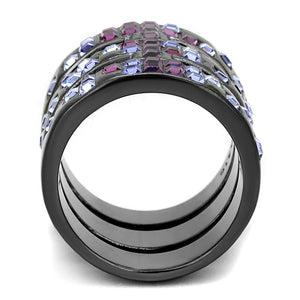 TK2734 - IP Light Black  (IP Gun) Stainless Steel Ring with Top Grade Crystal  in Multi Color