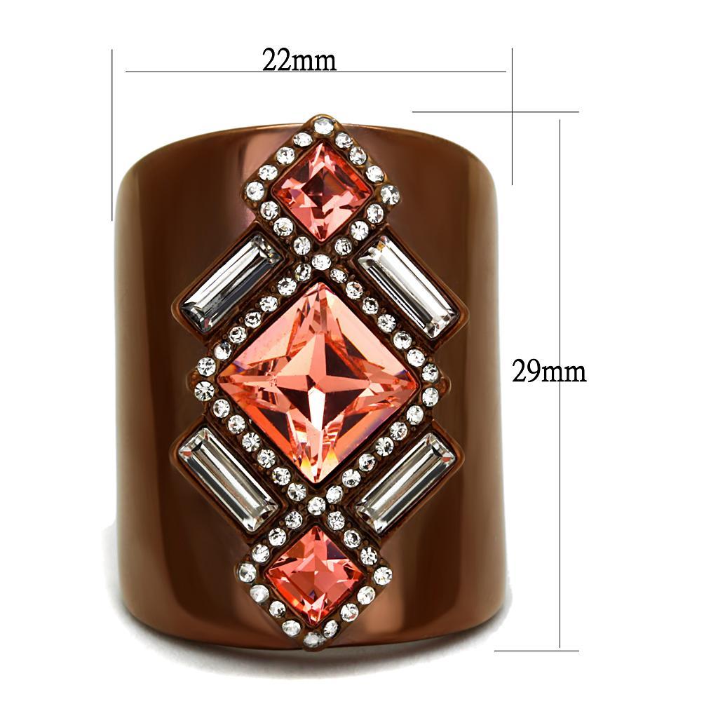TK2735 - IP Coffee light Stainless Steel Ring with Top Grade Crystal  in Rose - Joyeria Lady