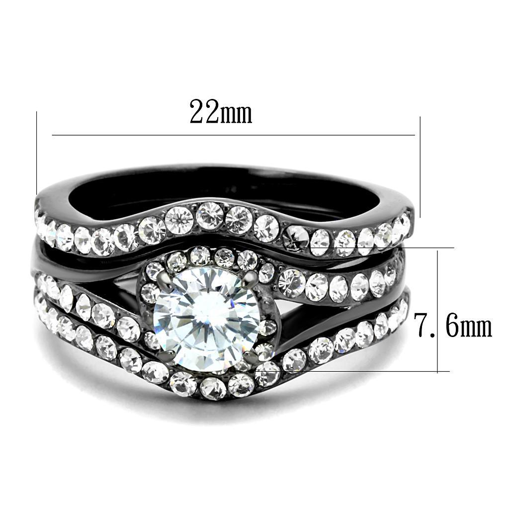 TK2739 - IP Light Black  (IP Gun) Stainless Steel Ring with AAA Grade CZ  in Clear - Joyeria Lady