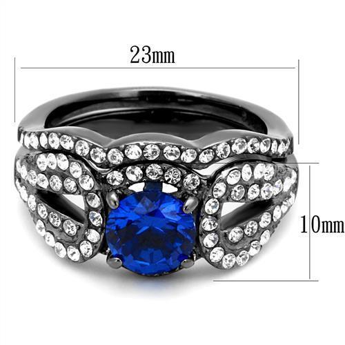 TK2740 - IP Light Black  (IP Gun) Stainless Steel Ring with Synthetic Spinel in London Blue - Joyeria Lady