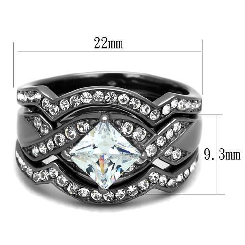 TK2741 - IP Light Black  (IP Gun) Stainless Steel Ring with AAA Grade CZ  in Clear - Joyeria Lady