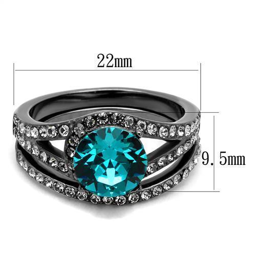 TK2744 - IP Light Black  (IP Gun) Stainless Steel Ring with Top Grade Crystal  in Blue Zircon - Joyeria Lady
