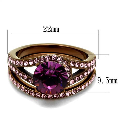 TK2745 - IP Coffee light Stainless Steel Ring with Top Grade Crystal  in Amethyst - Joyeria Lady
