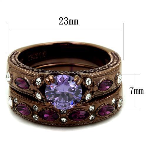 TK2746 - IP Coffee light Stainless Steel Ring with AAA Grade CZ  in Amethyst - Joyeria Lady