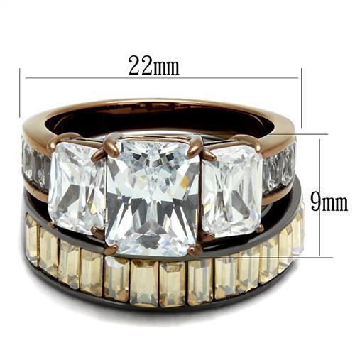 TK2747 - IP Light Black & IP Light coffee Stainless Steel Ring with AAA Grade CZ  in Clear - Joyeria Lady