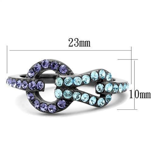 TK2752 - IP Light Black  (IP Gun) Stainless Steel Ring with Top Grade Crystal  in Tanzanite - Joyeria Lady