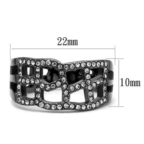 TK2753 - IP Light Black  (IP Gun) Stainless Steel Ring with Top Grade Crystal  in Black Diamond - Joyeria Lady