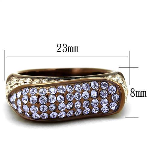 TK2754 - IP Coffee light Stainless Steel Ring with Top Grade Crystal  in Multi Color - Joyeria Lady