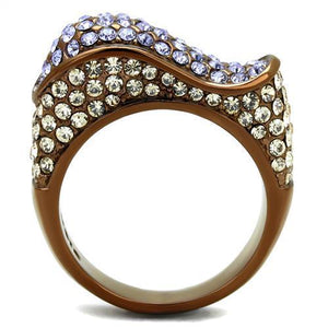 TK2754 - IP Coffee light Stainless Steel Ring with Top Grade Crystal  in Multi Color