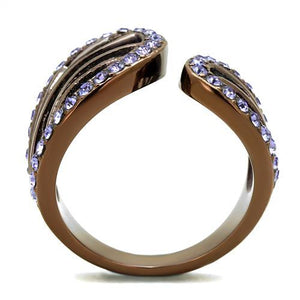 TK2755 - IP Coffee light Stainless Steel Ring with Top Grade Crystal  in Tanzanite