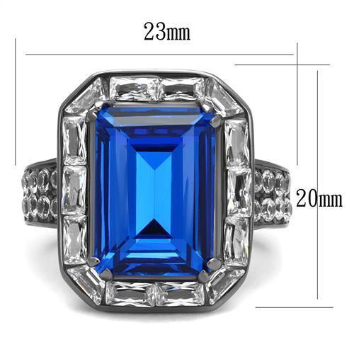 TK2758 - IP Light Black  (IP Gun) Stainless Steel Ring with Top Grade Crystal  in Capri Blue - Joyeria Lady