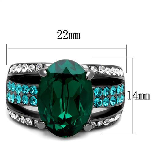 TK2759 - IP Light Black  (IP Gun) Stainless Steel Ring with Top Grade Crystal  in Emerald - Joyeria Lady