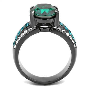 TK2759 - IP Light Black  (IP Gun) Stainless Steel Ring with Top Grade Crystal  in Emerald