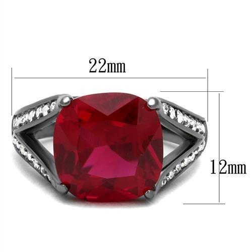 TK2760 - IP Light Black  (IP Gun) Stainless Steel Ring with Synthetic Corundum in Ruby - Joyeria Lady