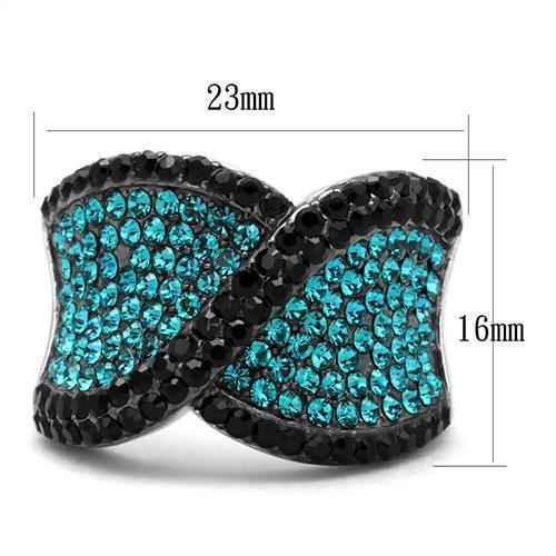 TK2764 - Two-Tone IP Black Stainless Steel Ring with Top Grade Crystal  in Blue Zircon - Joyeria Lady