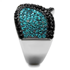 TK2764 - Two-Tone IP Black Stainless Steel Ring with Top Grade Crystal  in Blue Zircon
