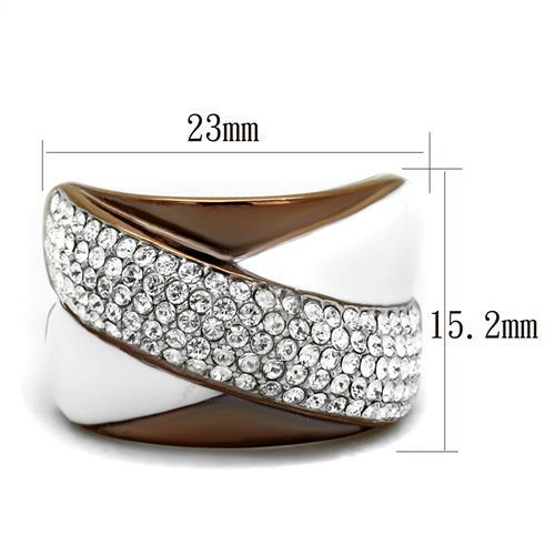 TK2765 - Two Tone IP Light Brown (IP Light coffee) Stainless Steel Ring with Top Grade Crystal  in Clear - Joyeria Lady