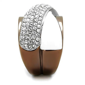 TK2765 - Two Tone IP Light Brown (IP Light coffee) Stainless Steel Ring with Top Grade Crystal  in Clear