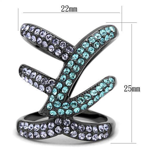 TK2766 - IP Light Black  (IP Gun) Stainless Steel Ring with Top Grade Crystal  in Multi Color - Joyeria Lady