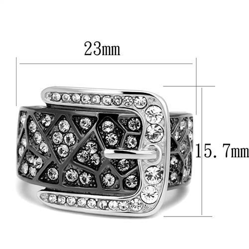 TK2769 - Two-Tone IP Black Stainless Steel Ring with Top Grade Crystal  in Black Diamond - Joyeria Lady