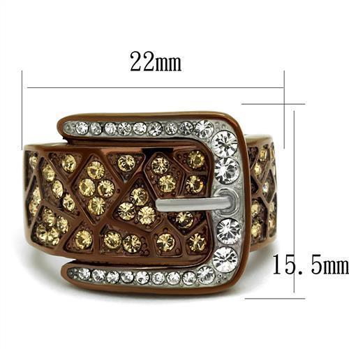 TK2770 - Two Tone IP Light Brown (IP Light coffee) Stainless Steel Ring with Top Grade Crystal  in Citrine Yellow - Joyeria Lady