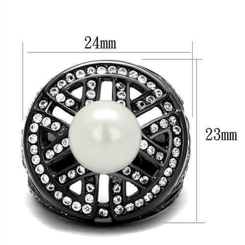 TK2771 - IP Light Black  (IP Gun) Stainless Steel Ring with Synthetic Pearl in White - Joyeria Lady