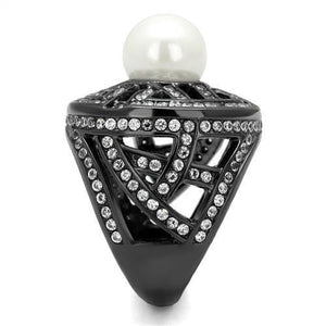 TK2771 - IP Light Black  (IP Gun) Stainless Steel Ring with Synthetic Pearl in White