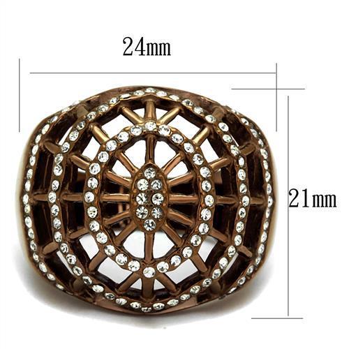 TK2772 - IP Coffee light Stainless Steel Ring with Top Grade Crystal  in Clear - Joyeria Lady