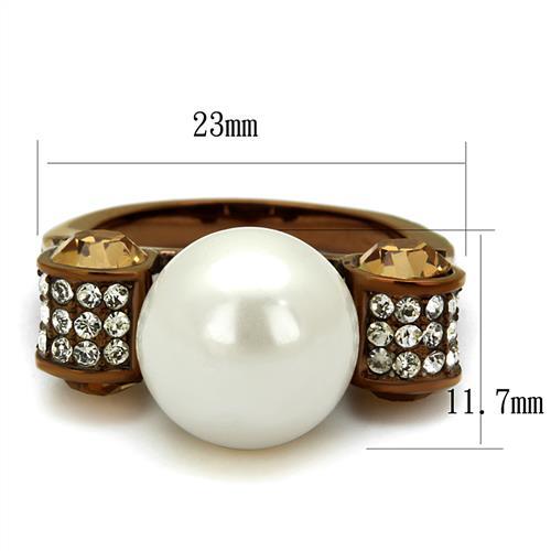 TK2774 - IP Coffee light Stainless Steel Ring with Synthetic Pearl in White - Joyeria Lady