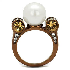 TK2774 - IP Coffee light Stainless Steel Ring with Synthetic Pearl in White