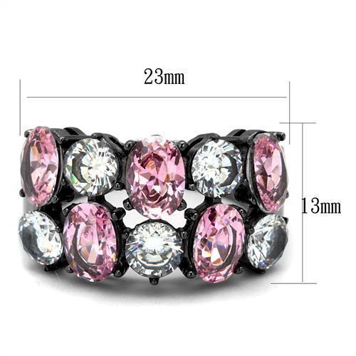 TK2776 - IP Light Black  (IP Gun) Stainless Steel Ring with AAA Grade CZ  in Rose - Joyeria Lady
