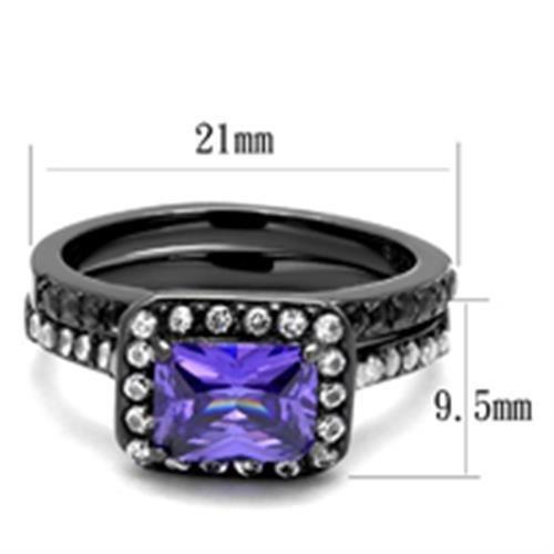 TK2778 - IP Light Black  (IP Gun) Stainless Steel Ring with AAA Grade CZ  in Tanzanite - Joyeria Lady