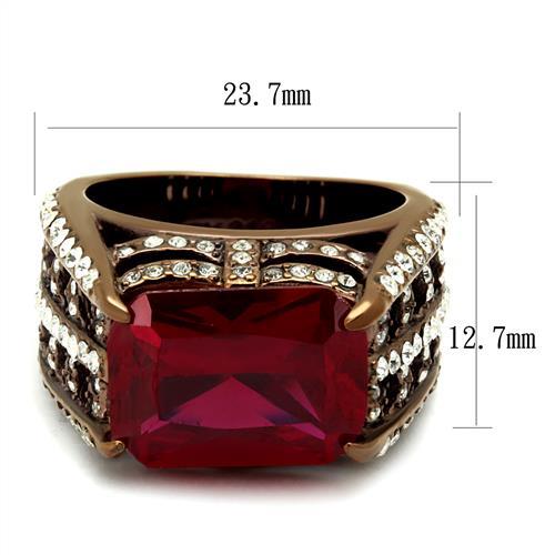TK2779 - IP Coffee light Stainless Steel Ring with Synthetic Synthetic Glass in Garnet - Joyeria Lady