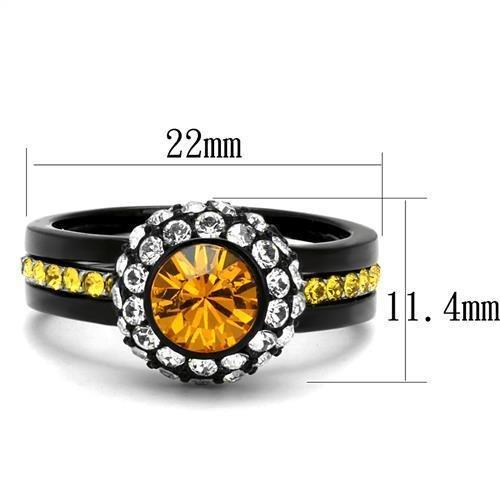 TK2783 - Two-Tone IP Black (Ion Plating) Stainless Steel Ring with Top Grade Crystal  in Topaz - Joyeria Lady