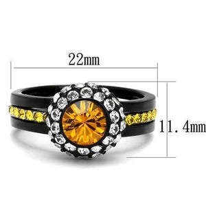 TK2783 - Two-Tone IP Black (Ion Plating) Stainless Steel Ring with Top Grade Crystal  in Topaz