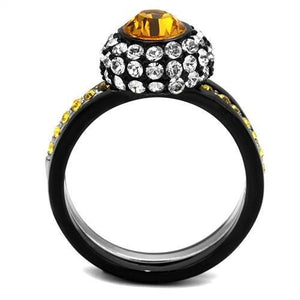 TK2783 - Two-Tone IP Black (Ion Plating) Stainless Steel Ring with Top Grade Crystal  in Topaz