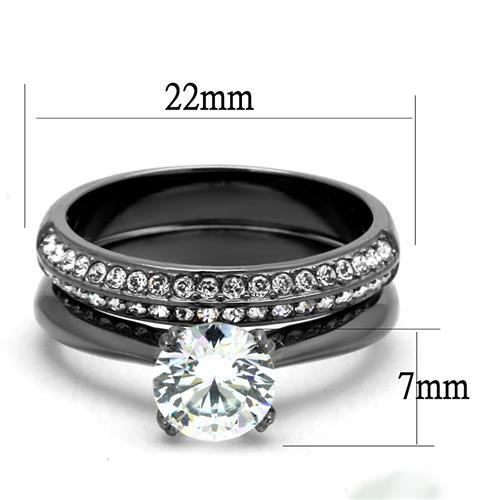 TK2797 - IP Light Black  (IP Gun) Stainless Steel Ring with AAA Grade CZ  in Clear - Joyeria Lady