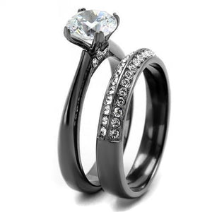 TK2797 - IP Light Black  (IP Gun) Stainless Steel Ring with AAA Grade CZ  in Clear