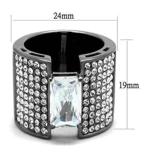 TK2798 - IP Light Black  (IP Gun) Stainless Steel Ring with AAA Grade CZ  in Clear - Joyeria Lady