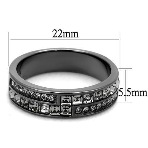 TK2799 - IP Light Black  (IP Gun) Stainless Steel Ring with Top Grade Crystal  in Black Diamond - Joyeria Lady