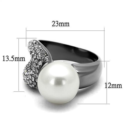 TK2800 - IP Light Black  (IP Gun) Stainless Steel Ring with Synthetic Pearl in White - Joyeria Lady